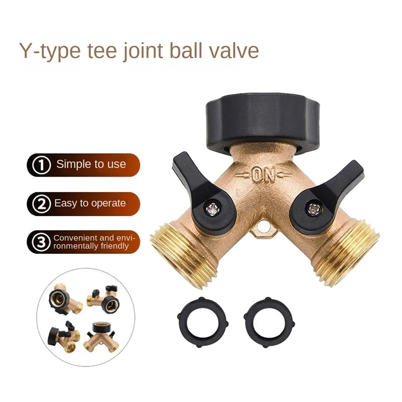 Brass 2-Way Garden Tap Female 3/4 Y Irrigation Valve Water Splitter Quick Connector Garden Hose Splitter