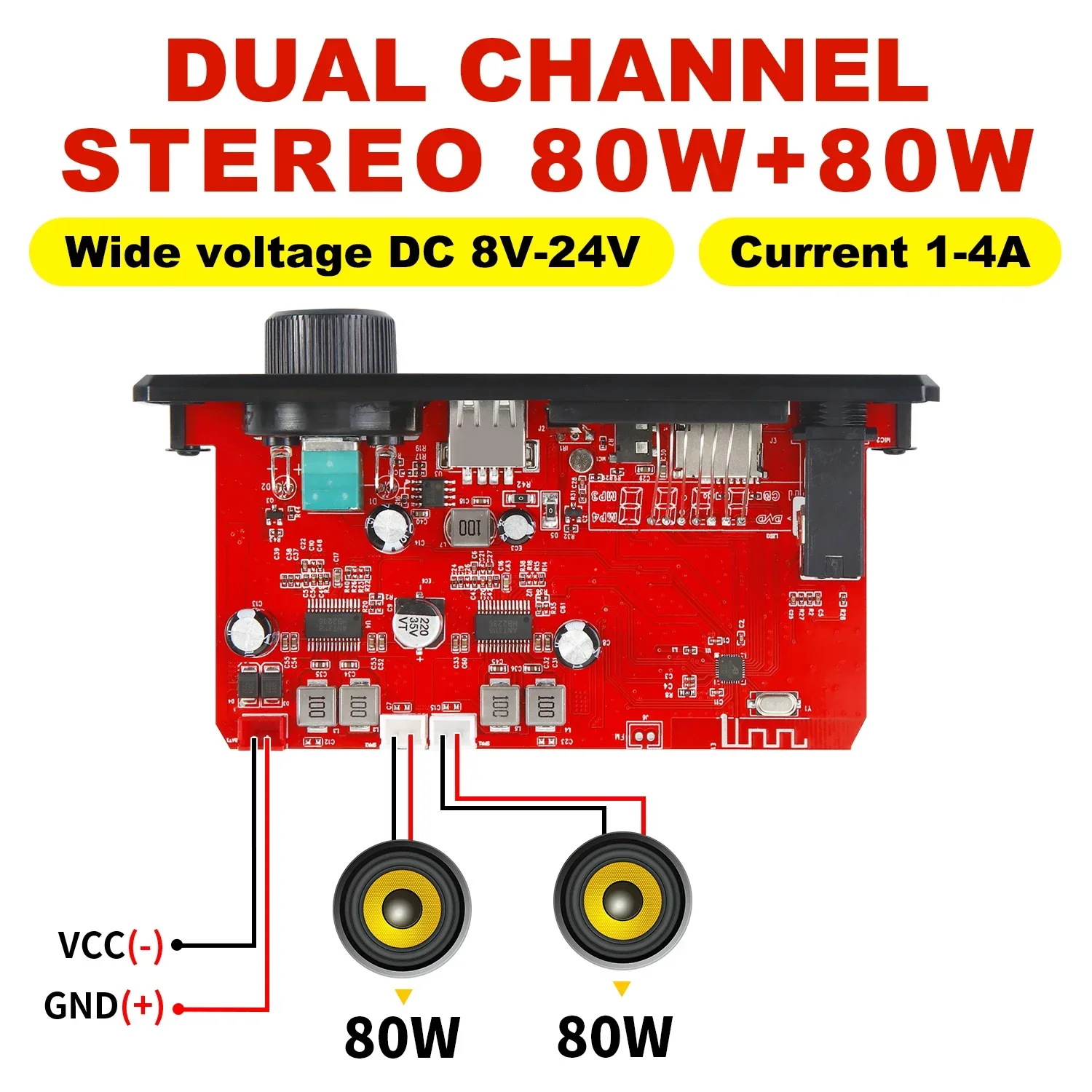 Mp3 Speler Auto Fm Radio Module Tf Usb Mic Record Call Bluetooth 5.0 Mp3 Decoder Board 2*75W 80W Versterker Audiospeler 12V Diy