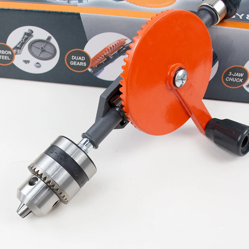 Wood-plastic Double Gear Wood Puncher Clamping Woodworking Tools Set 1/4 and 3/8 Inch Multi-function Hand Crank Manual Drilling