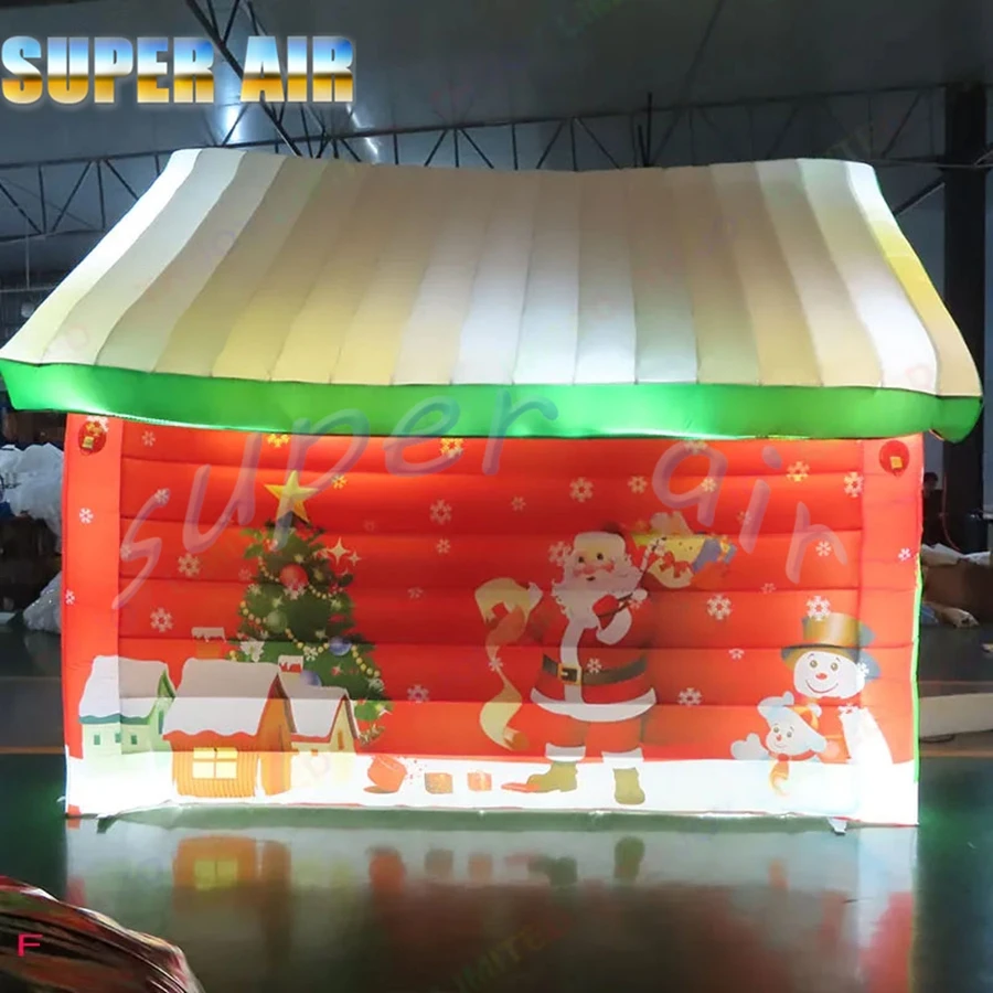 บ้านลมเป่าลมรูปทรงลูกบาศก์ขนาดใหญ่พร้อมไฟสำหรับงานปาร์ตี้คริสต์มาสกลางแจ้ง