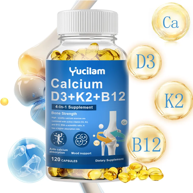 Calcium Vitamin D3 K2 B12 for Muscle, Nerve, Bone, Joint Mobility Health and Calcium Absorption