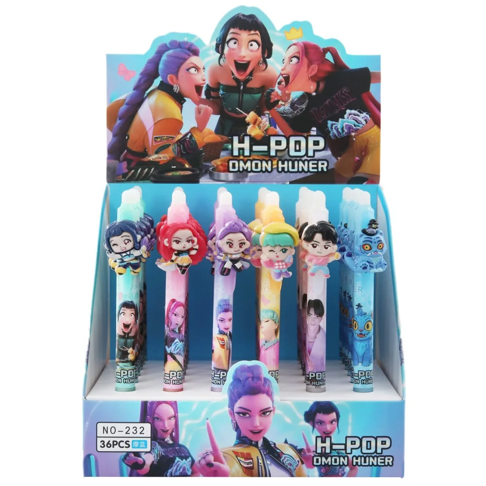 أقلام كاواي اللطيفة القابلة للمسح - أقلام جل احتكاك من الراتنج لشخصية الرسوم المتحركة، لوازم مدرسية عصرية بالحبر الأزرق للفتيات ومحبي الأطفال