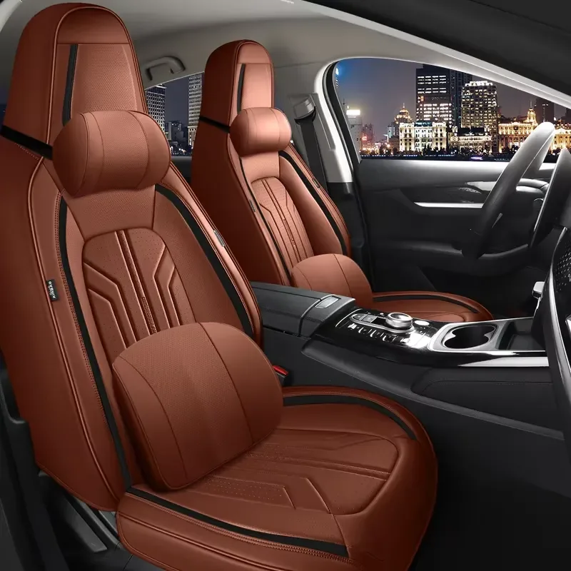 New All-Inclusive Pu Leather Car Seat Cushion, Universal for All Seasons, with Integrated Headrest and Seat Cover