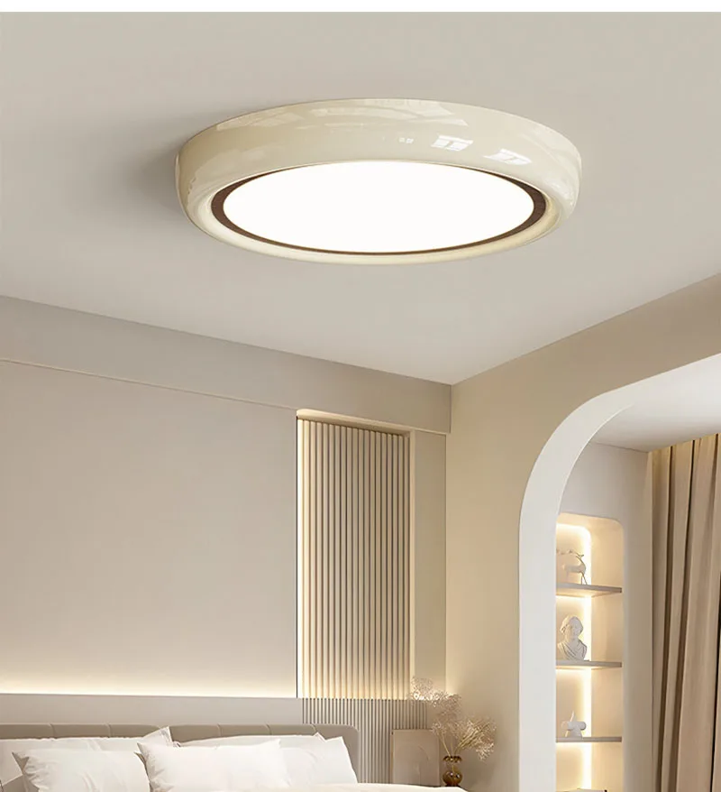 Plafonnier LED circulaire blanc au style crème pour chambre à coucher, créatif, rétro, deuxième chambre