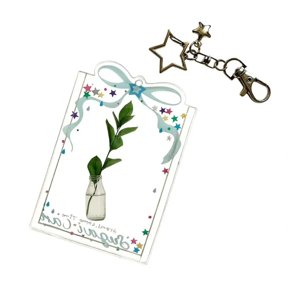INS Acrylic Photocard Holder Star Bow Design 3-inch Photo Storage Cards Sleeve Keychain Clear Photo Card Case