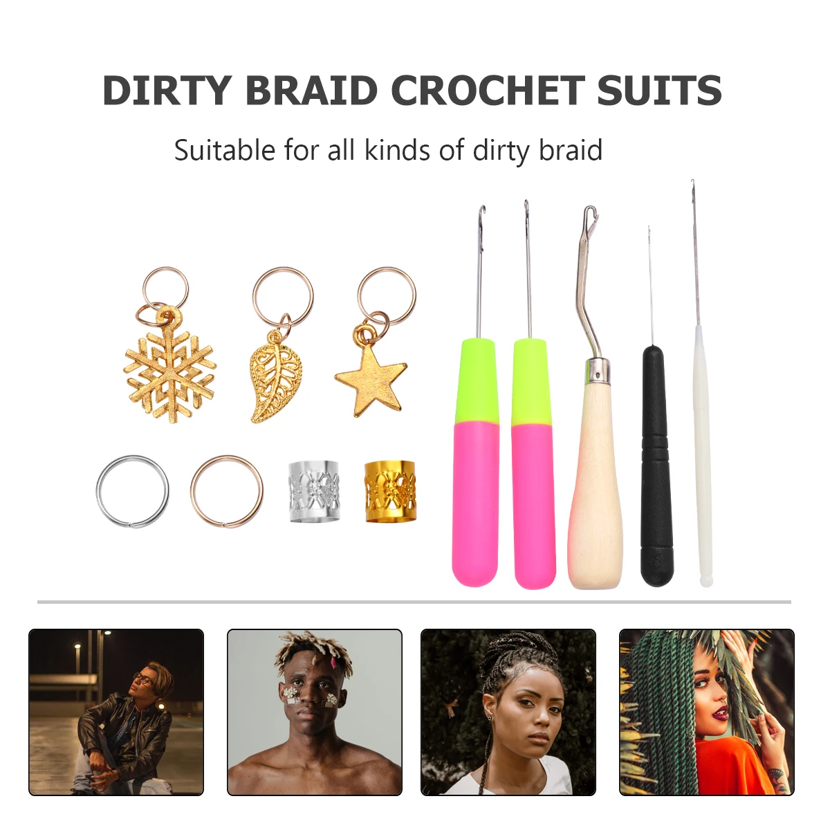 

68pcs Women Dreadlocks Braiding Set Ring Hooks Cuffs Tools Metal Handle Non-Slip Smooth Durable Creative Interlocking Gift