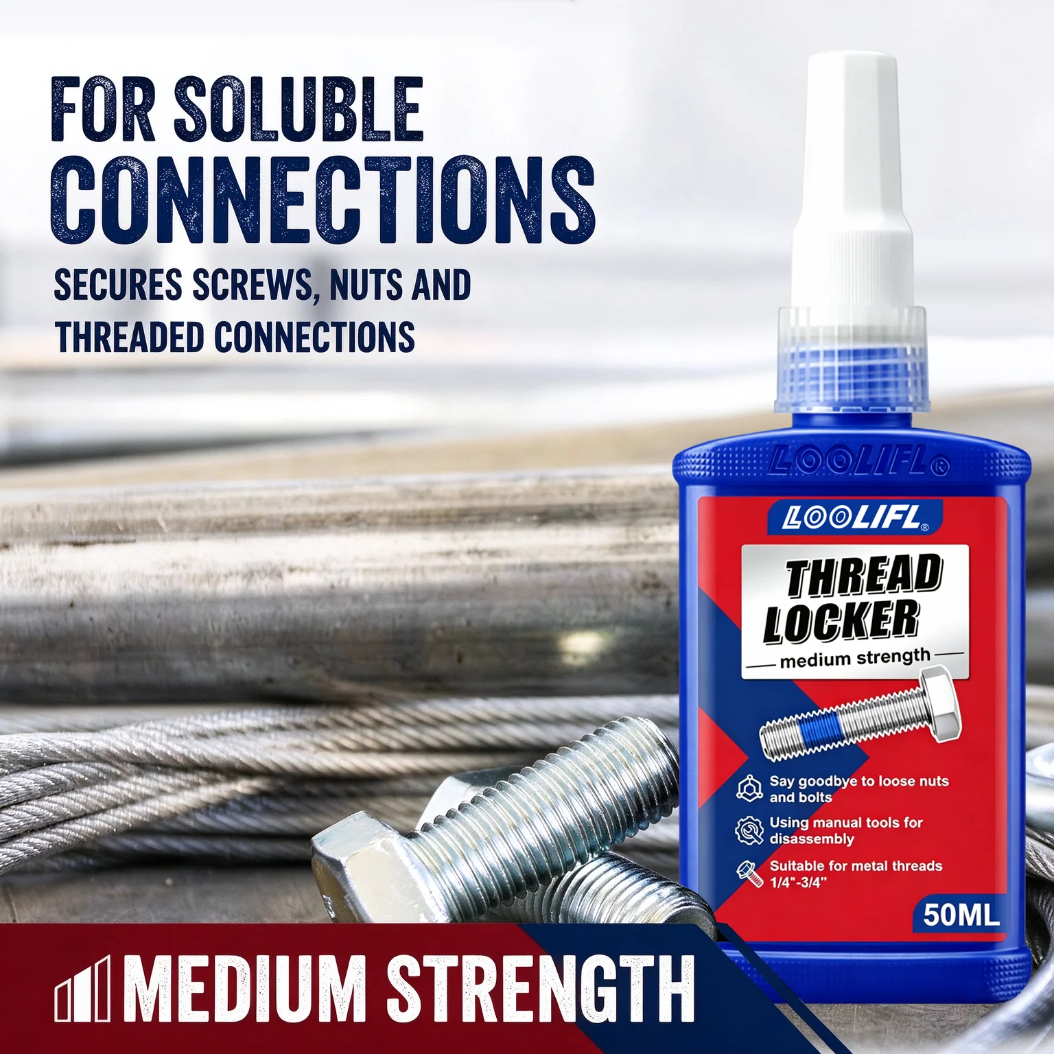 Thread locking agent blue-medium strength anaerobic thread locking agent, suitable for metal threads, screws, nuts and fasteners