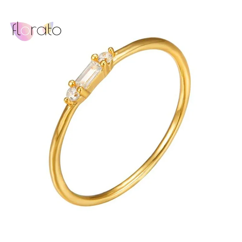 Plated 24K Gold/925 Silver Geometry Crystal Rings for Women Engagement Wedding Rings Minimalist Finger Rings Jewelry