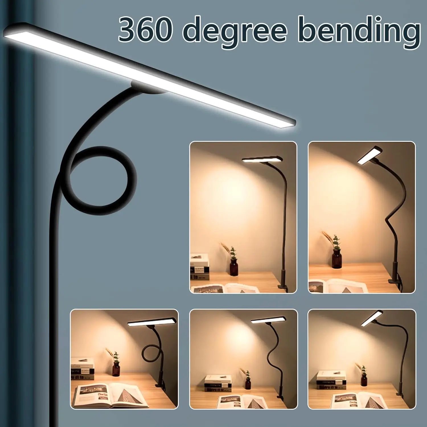 A LED Desk Lamp for Office Home - Eye-Caring Architect Task Lamp 30 Lighting Modes Adjustable Flexible Gooseneck Clamp Light