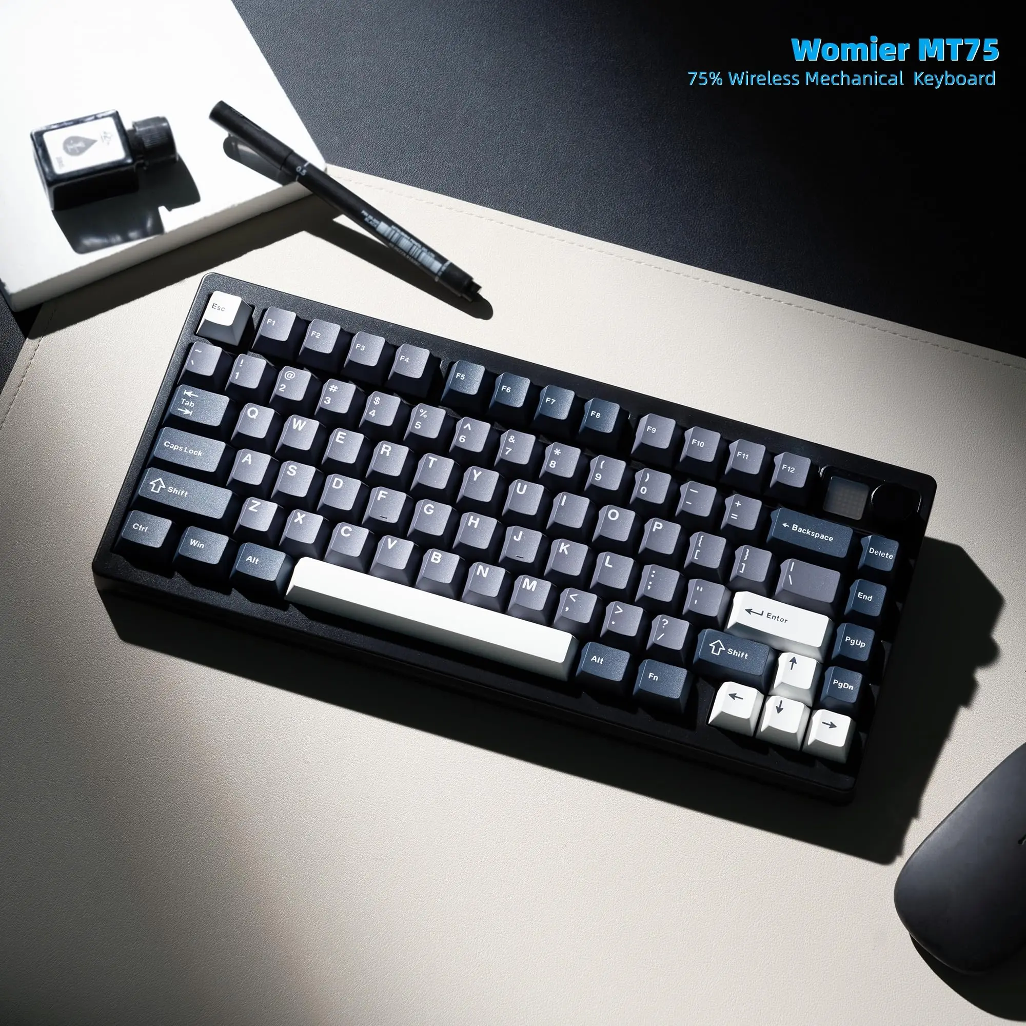 Womier MT75 Wireless Mechanical Tri-mode Keyboard with Dot-matrix Screen & Knob Custom Thocky Creamy Keyboard for PC Computer