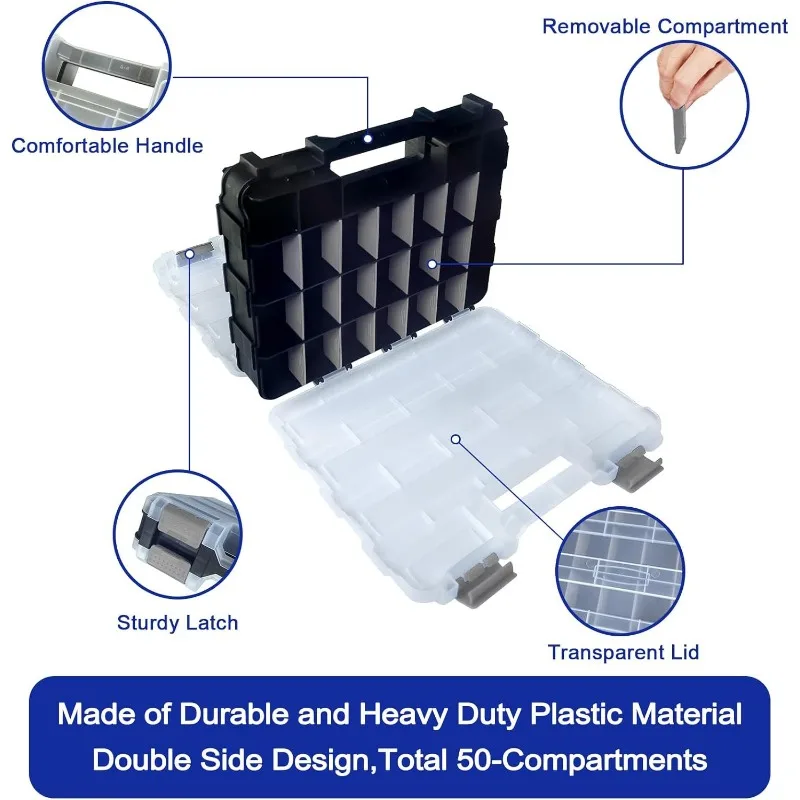 Double Sided Tool Box Organizer,Hardware Organizer Portable Small Parts Storage Bag with Removable Plastic Tool Box