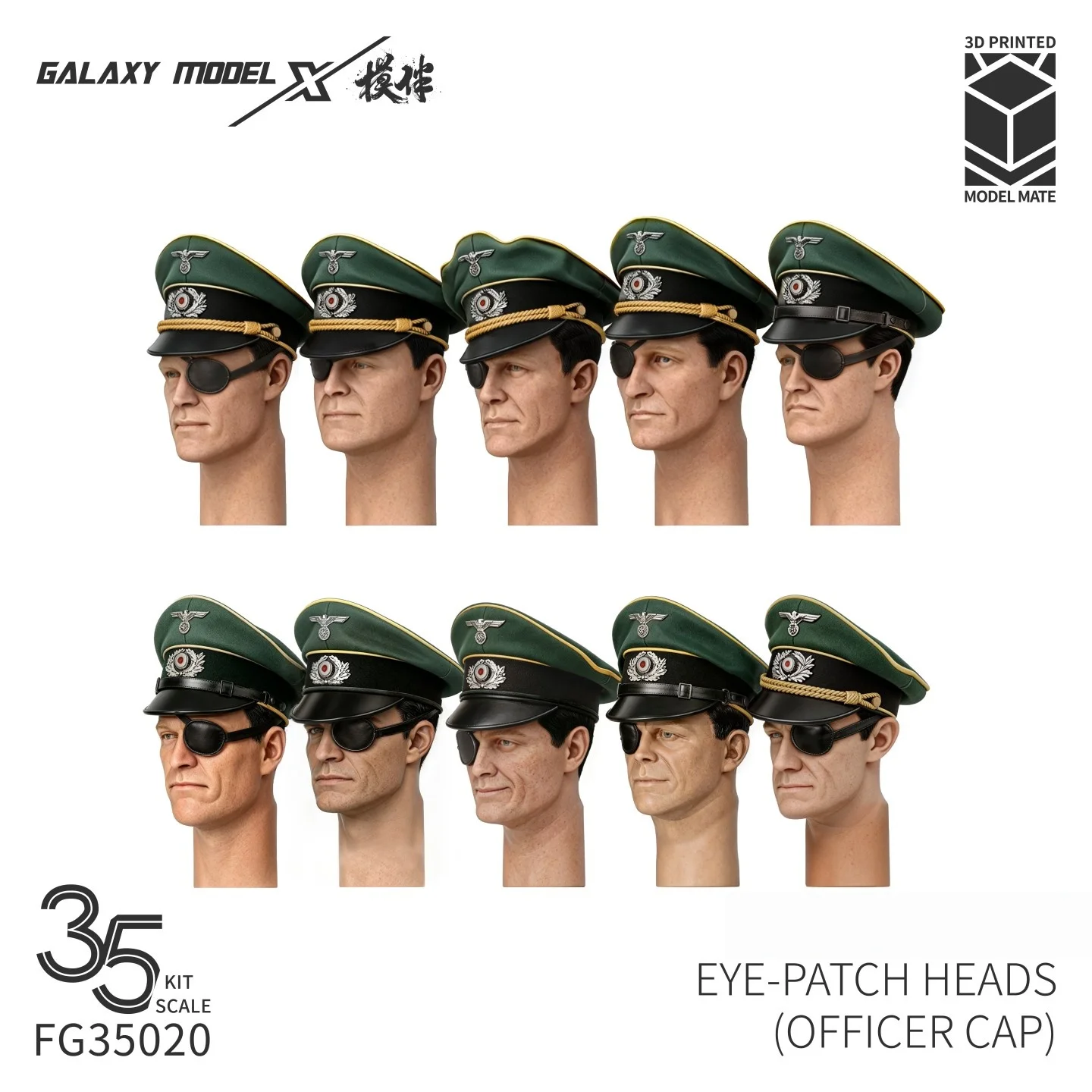 GALAXY FG35020 1/35 3D PRINTED PARTS EYE-PATCH HEADS (OFFICER CAP)