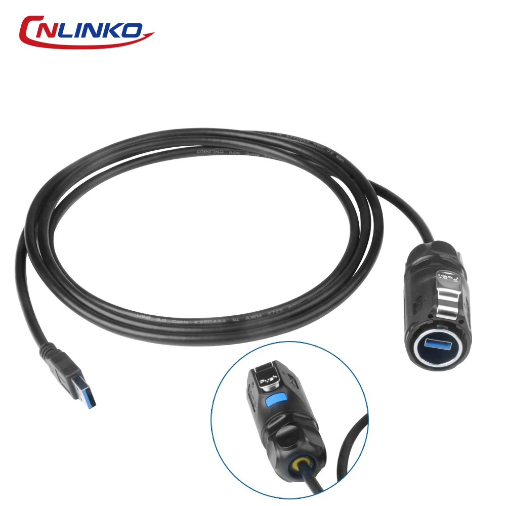 CNLINKO IP68 Waterproof M24 USB 3.0 Connector with 5m Cable Extended