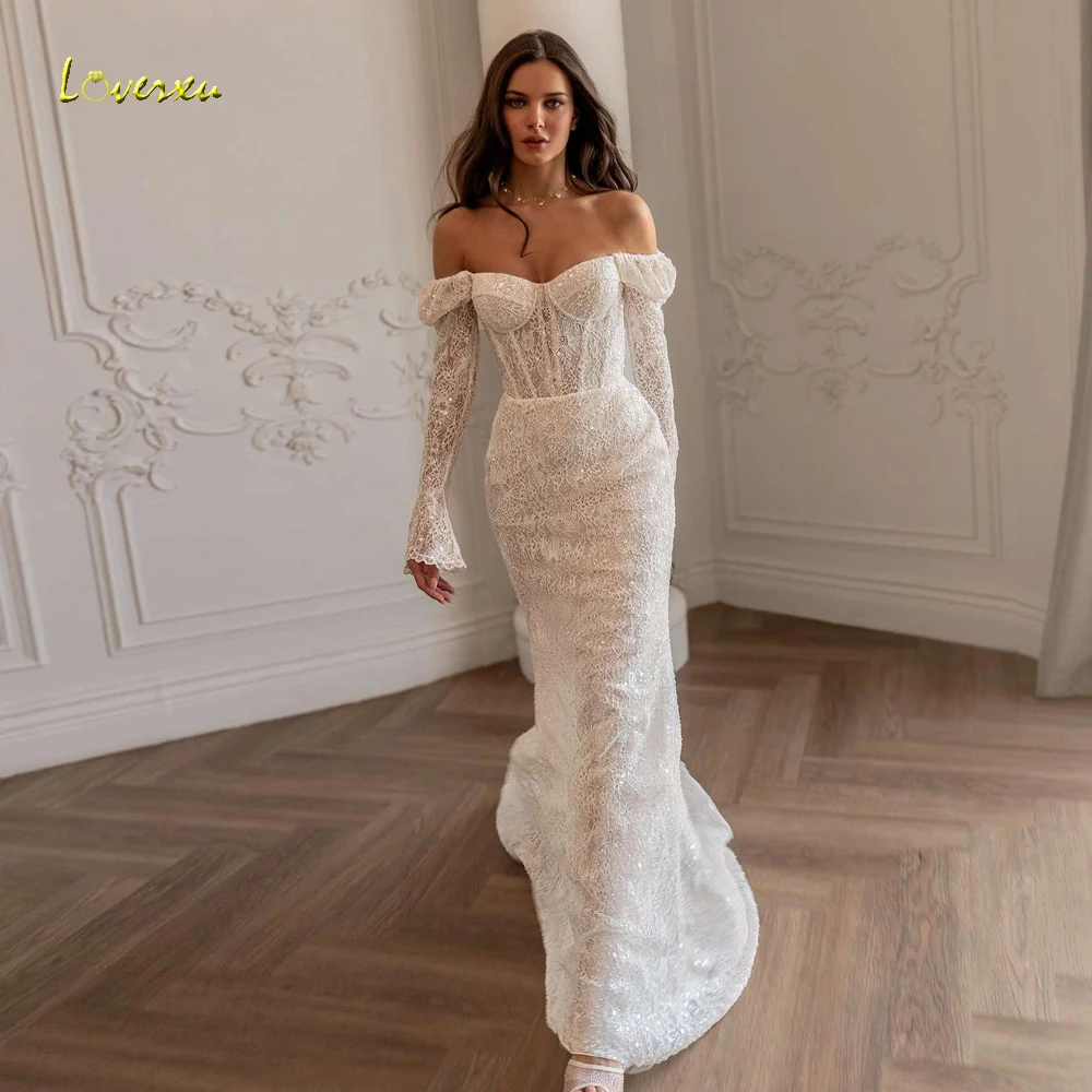 Loverxu Mermaid Sexy Wedding Dresses Sweetheart Off The Shoulder Vestido De Novia Lace Embroidery Chic Custom Made Bridal Gown