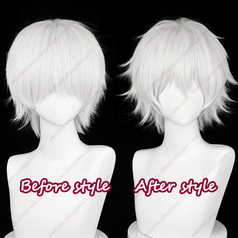 Anime Ken Kaneki Cosplay Perücken 30cm silberweiß flauschige kurze Perücken hitze beständige synthetische Haare Halloween Rollenspiel Perücken