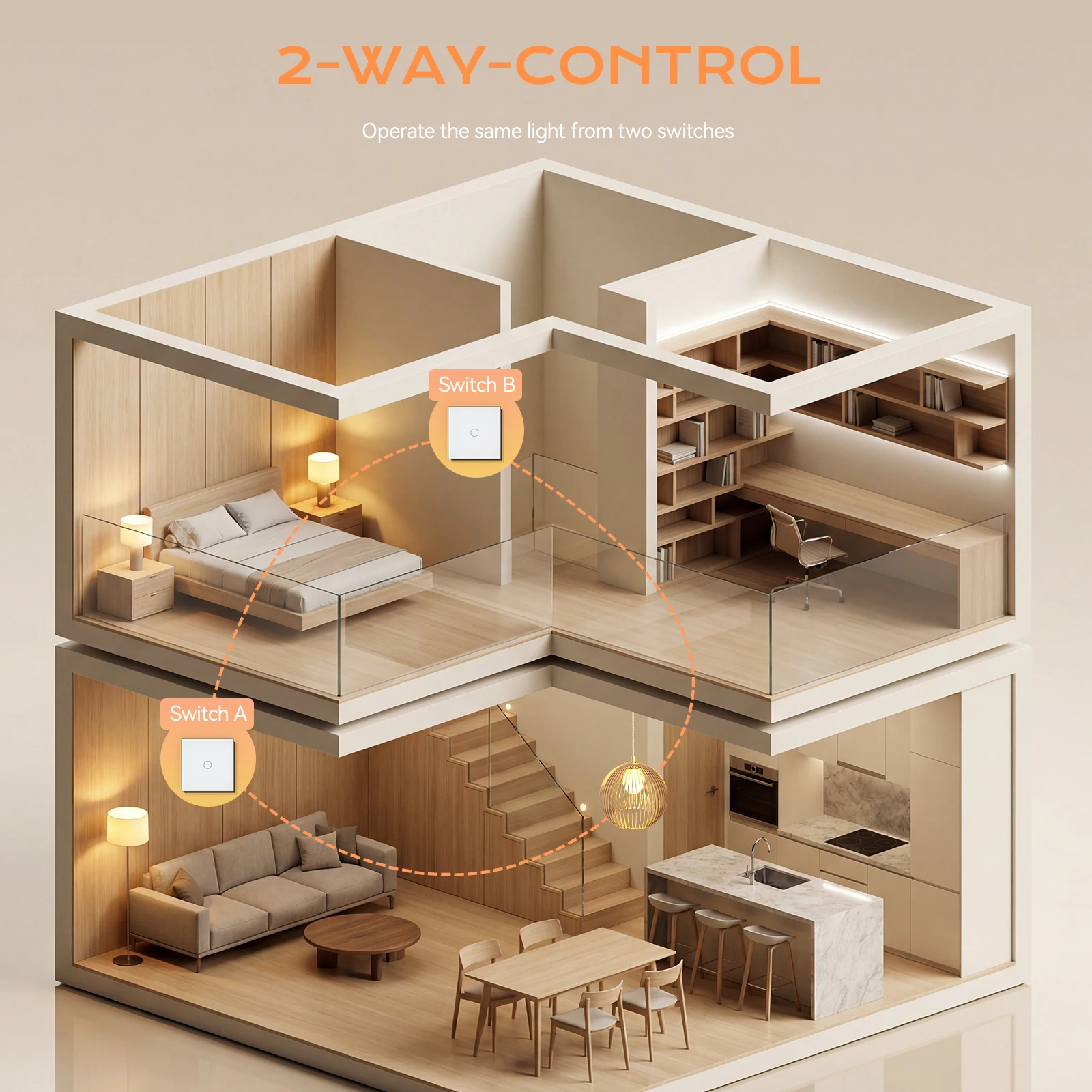 BSEED Touch Light Switch 1/2/3Gang Wall Stair Switches Crystal Panel Dark Blue Backlight Touch Sensor Wall Switches Home 2Way