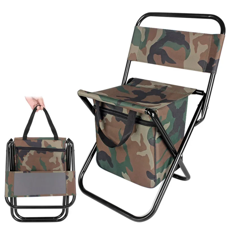 200kg Outdoor Folding Chair Large Weight Bearing Leisure Camp Ice Pack Chair with Storage Bag Backrest Insulation Fishing Chair