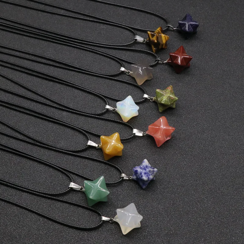 Fashion Star  Pendant Necklace 11 Colors Natural Semi-precious Stone Pendants Merkaba Pendulum 3D Six-pointed Star Wholesale