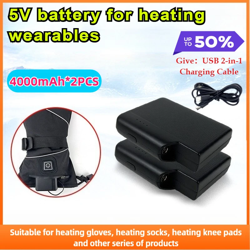 5V 4000mAh Heated Product Battery for Heated Gloves Suitable for Heated Insoles Socks Scarves and Clothing