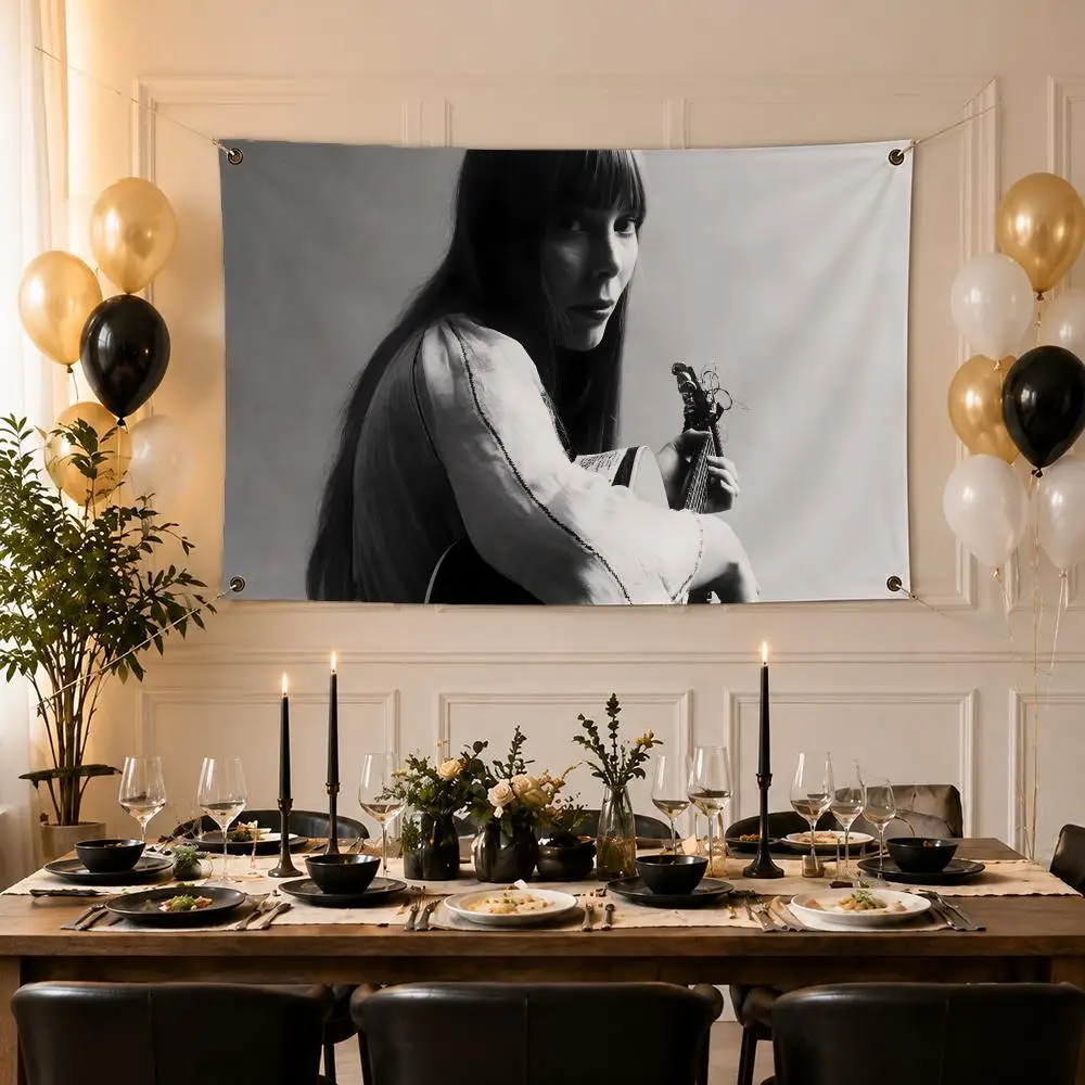 Iconic Singer Joni Mitchell Flags Indoor Outdoor Wall Banner Home Room Decor Hanging Art Backdrop