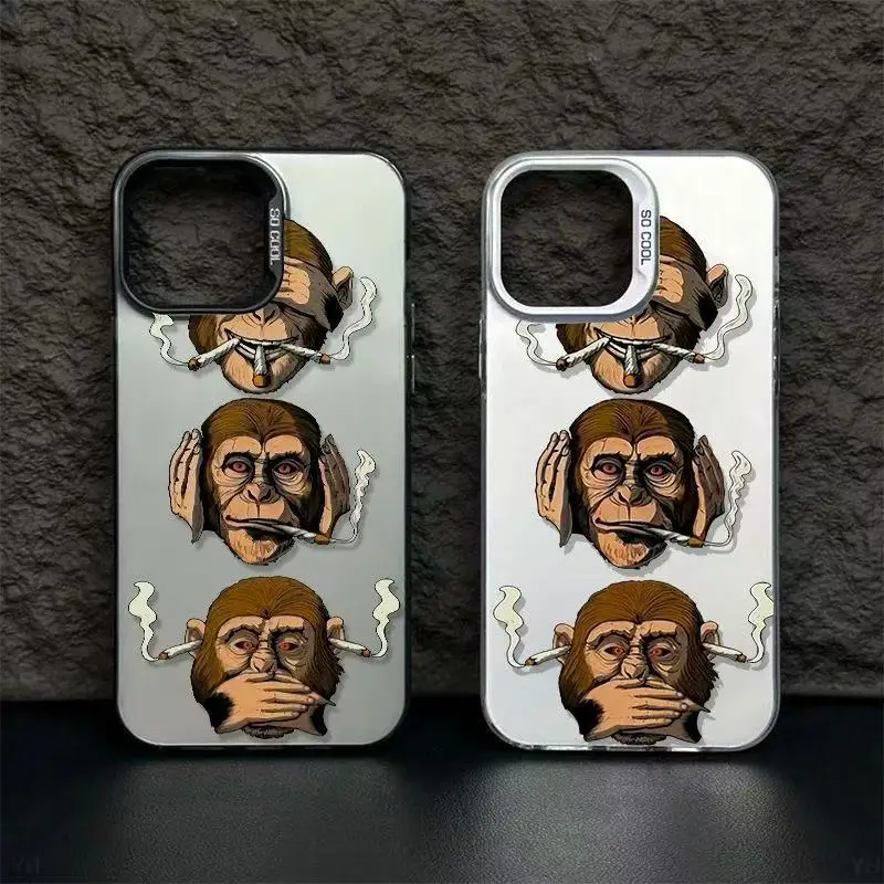 

Vertical screen monkey pattern design case for iPhone 16 15 14 13 12 11 Pro/ Max/Plus shock-proof rear cover anti-fingerprint