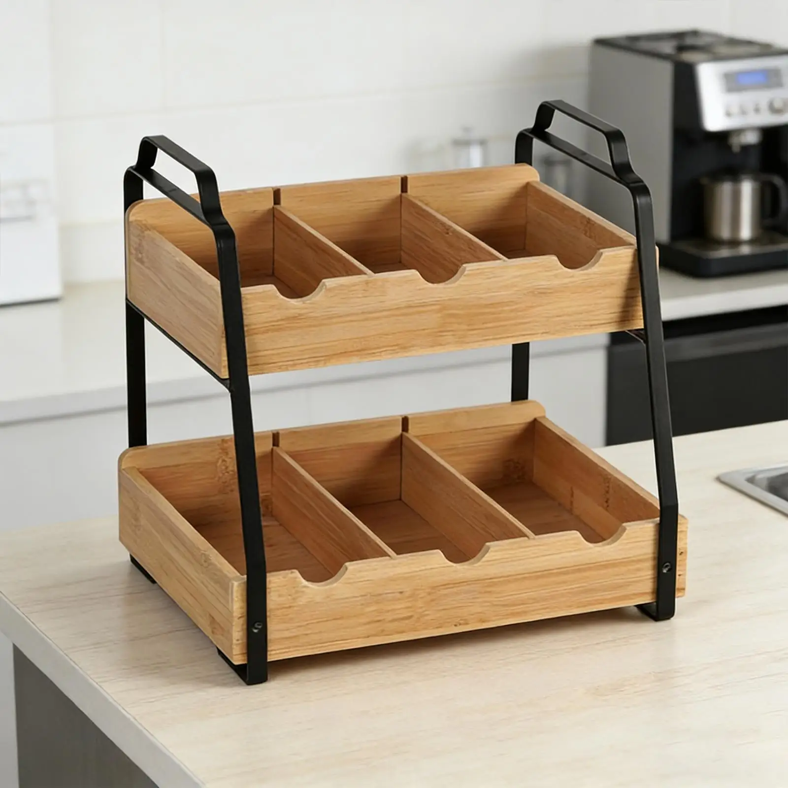Two Layer Tea Bag Organizer Tray Spice Container Shelf Organizer Coffee Capsule Organizer for Pantry Kitchen Living Room