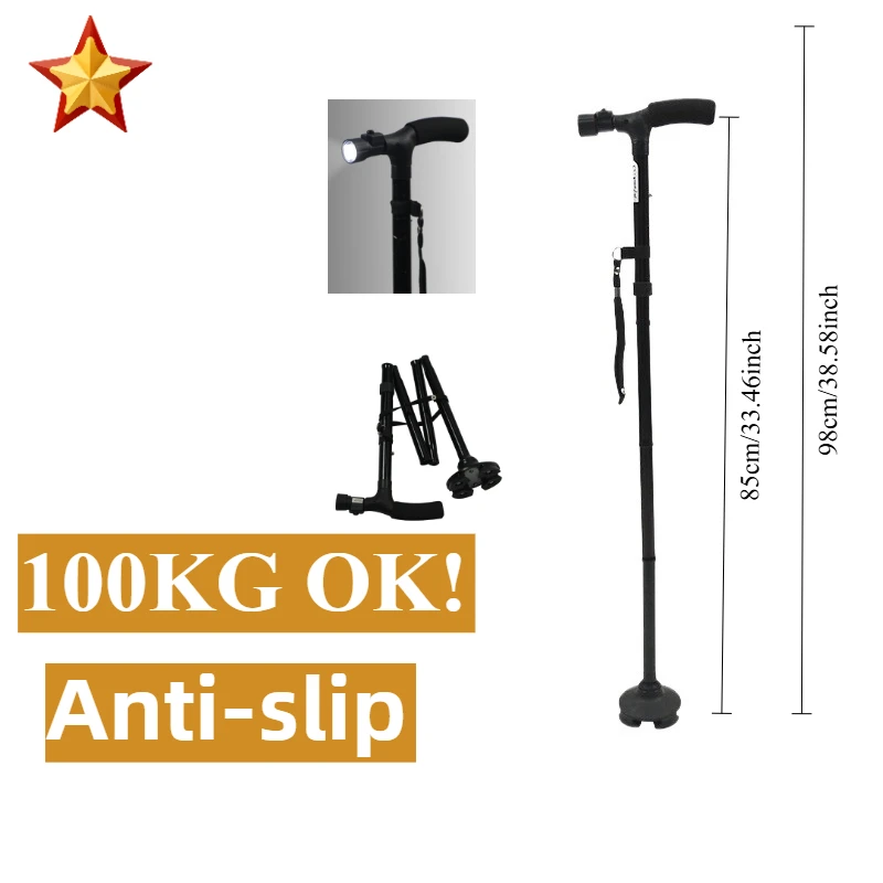 

Трость Crozier, противоскользящая трость из алюминиевого сплава, выдвижная, со складной светодиодной подсветкой, светильник для альпинизма