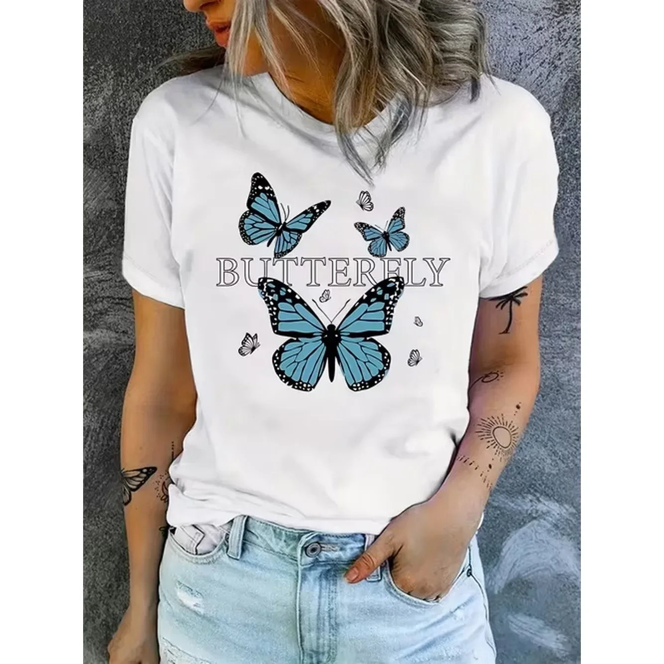 item picture print t shirt casual crew neck short sleeve womens clothing