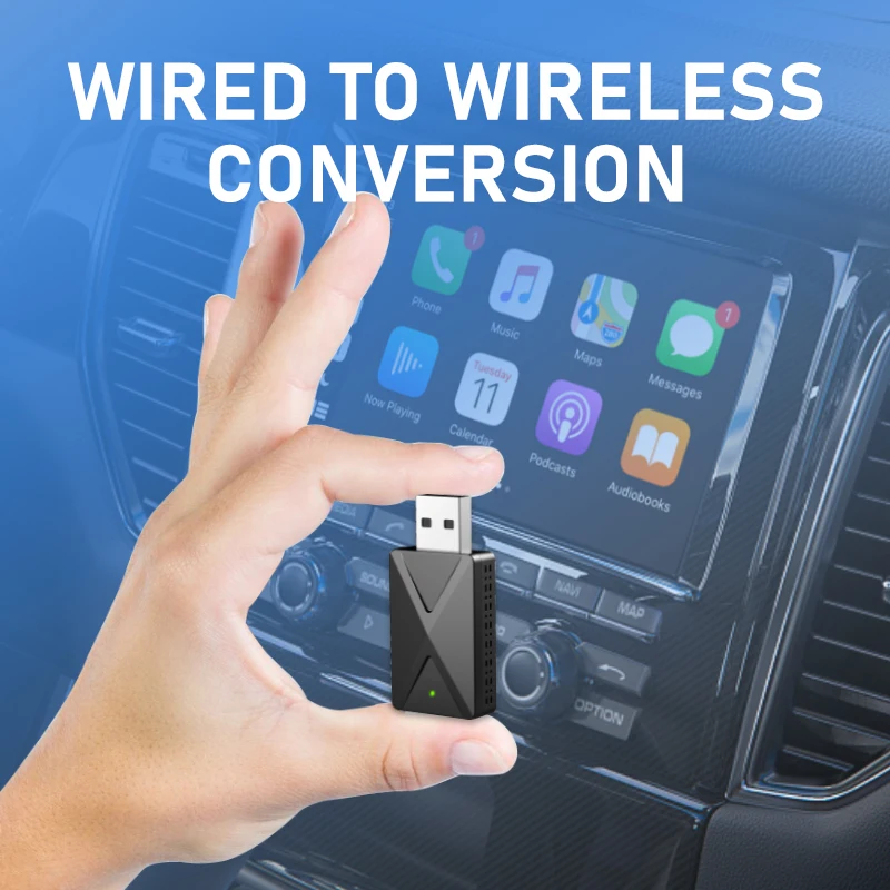 TrolinkTek Mini Wireless CarPlay Dongle, Portable USB Converter Plug&Play, OTA Online Firmware Upgrade, Anti-interference Signal, Handsfree Calling Music Streaming for Stock Wired CarPlay Vehicles