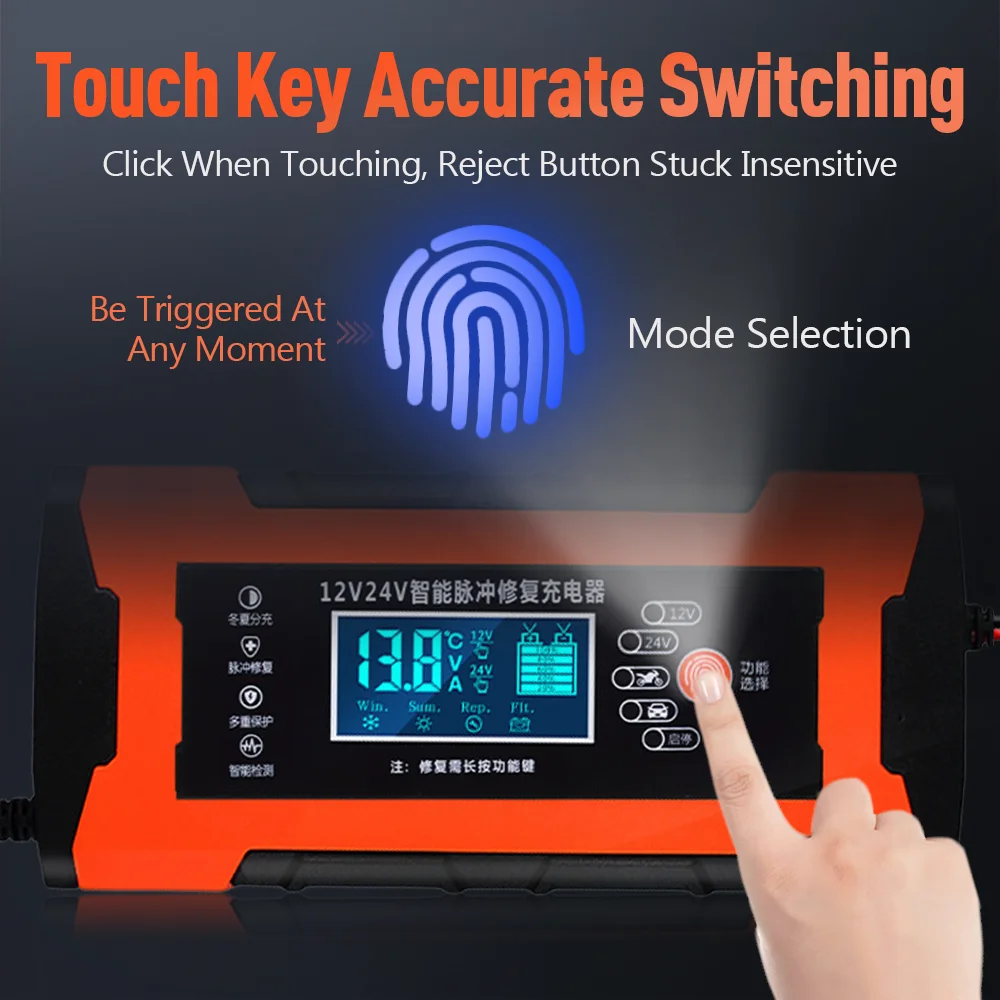 

Car Battery Charger 12V 10A 24V 5A Automotive Digital Display Detection Pulse Repair Car Chargers Motorcycle Car Accesorries