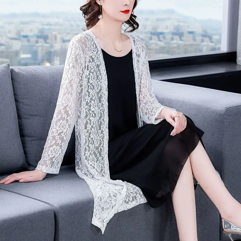 Oversize Versatile Temperament Women's Clothing Casual Elegant V-neck Lace Long Sleeved Solid Color Simplicity Commuting Shirt