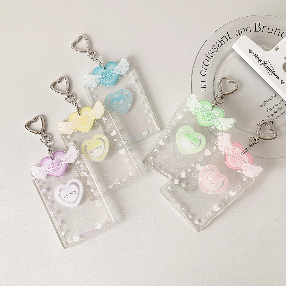 Photocard Holder with Cute Angel Keychain Transparent Kpop PhotoCard Holder Keychain Y2K Charm Holders