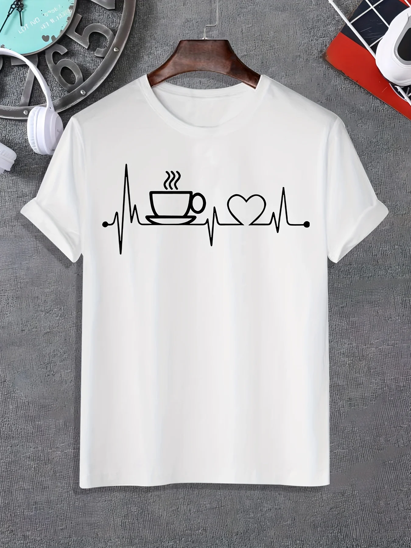 

Mens Coffee Passion T-Shirt - Eye-Catching Graphic Design, Short-Sleeved, Casual Style for All Seasons, Perfect Gift Choice