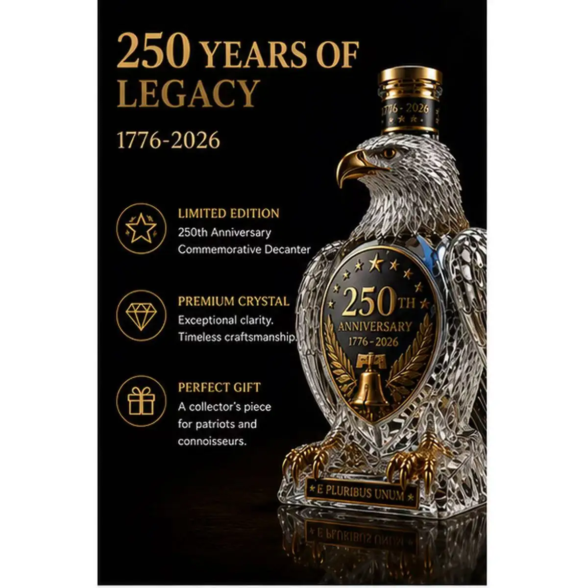 American 250th Anniversary Eagle-Shaped Glass Bottle, Craft Wine Bottle