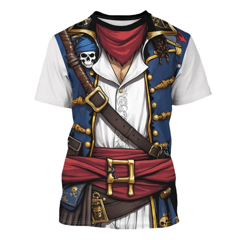 The Pirate Captain pattern men's T-shirt fun role-playing costume round neck short sleeved tailcoat T-shirt new casual T-shirt