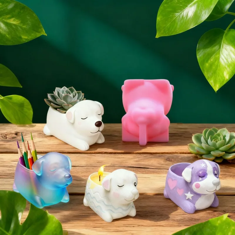 Puppy Flower Pot Silicone Mold Handmade DIY Succulents Flower Pot Candle Cup Plaster Decoration Decoration Mold Silicone Molds