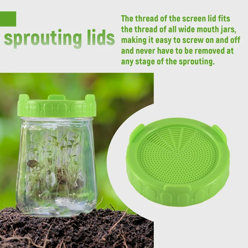 6 Pack Sprouting Jar Strainer Lids - Wide Mouth Jar Screen Sprouting Kit Lids - For Growing Bean, Broccoli