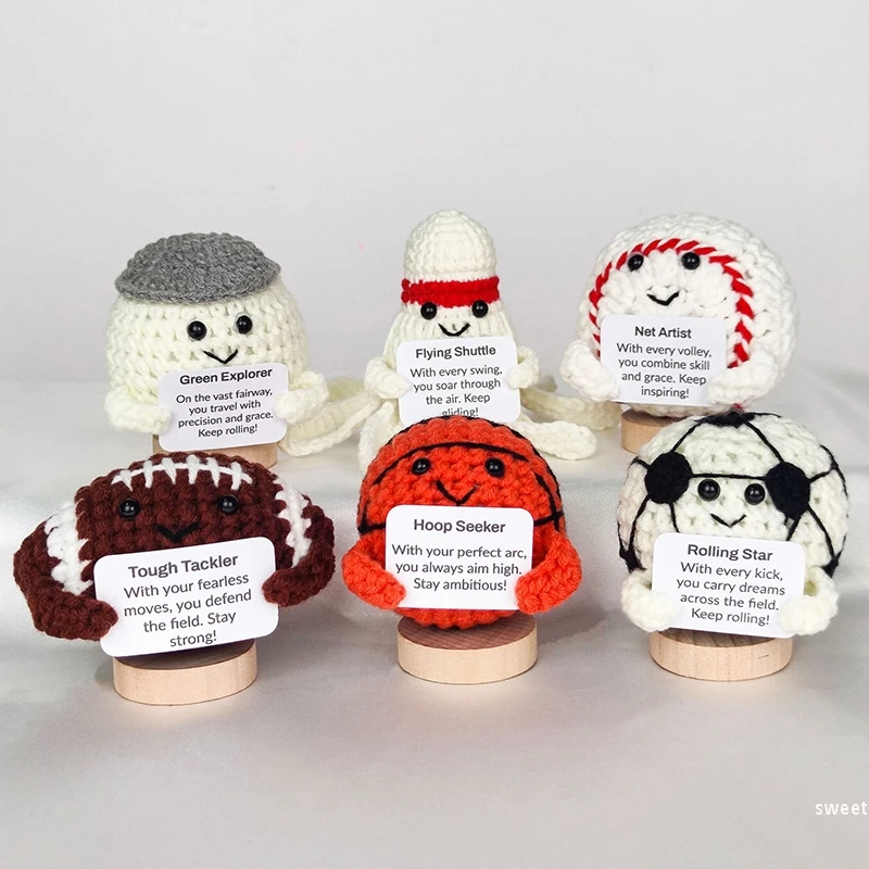 الطاقة الإيجابية الرياضة الكروشيه زخرفة مضحك كرة السلة كرة القدم اليدوية الكروشيه دمية محبوك سطح المكتب اكسسوارات الديكور #2