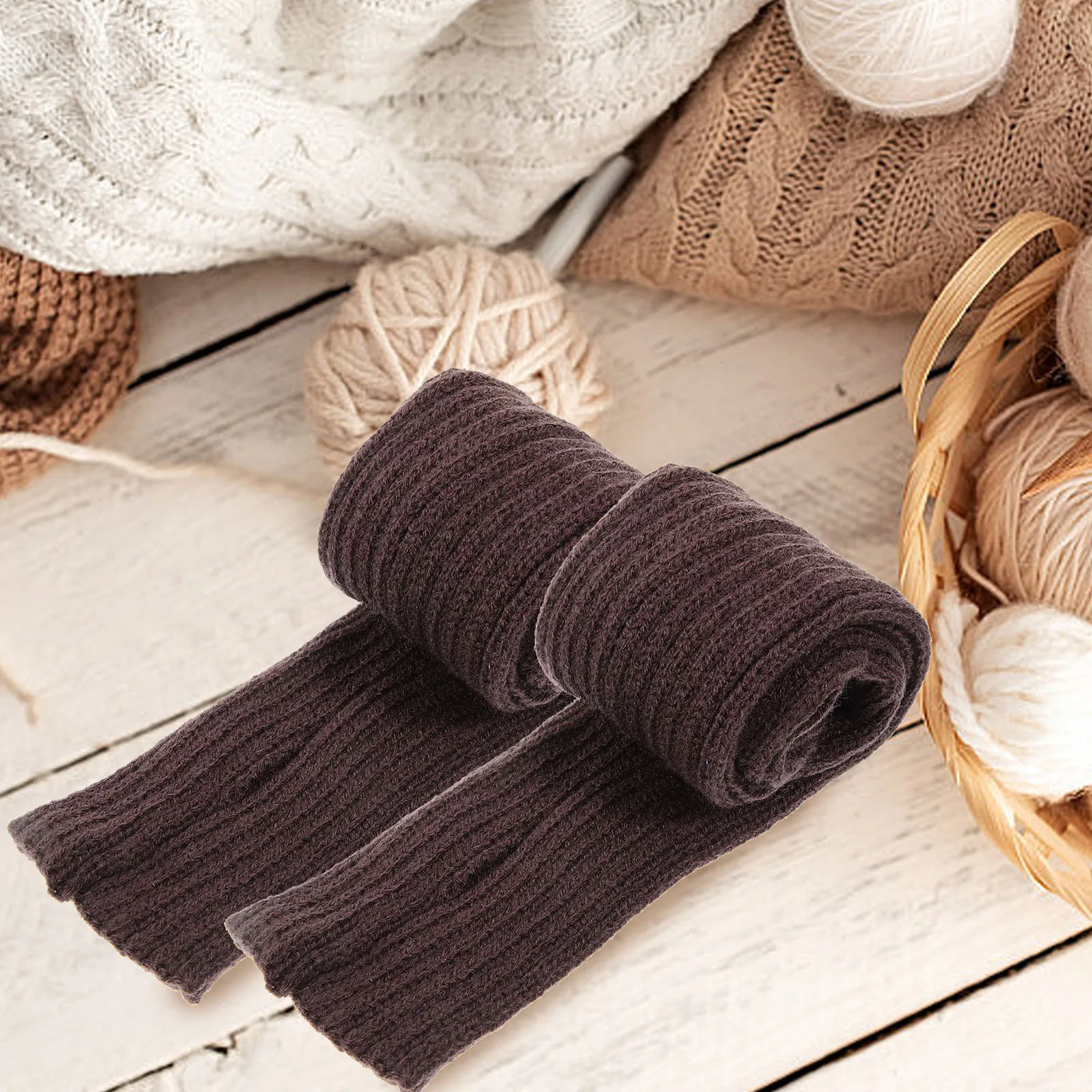 

1 Pair Warm Keeping Oversleeves Knitting Long Cuff Forearm Guard Winter Cotton Sleeves for Riding Fishing Driving Khaki