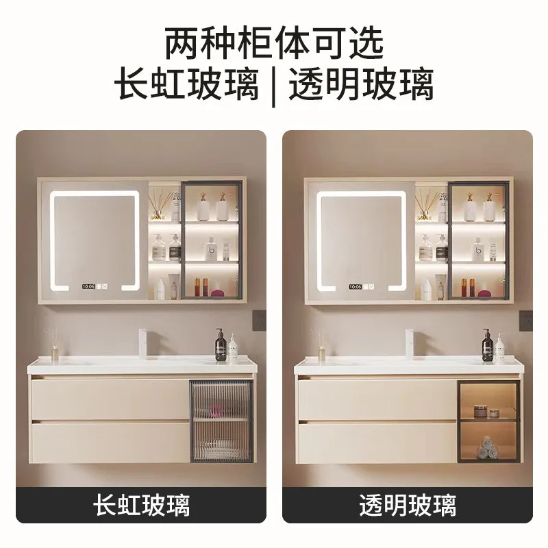 Picture 3: Bathroom Cabinet Washbasin Cabinet Combination Washbasin Mirror Slate Seamless Splicing Integrated Cabinet