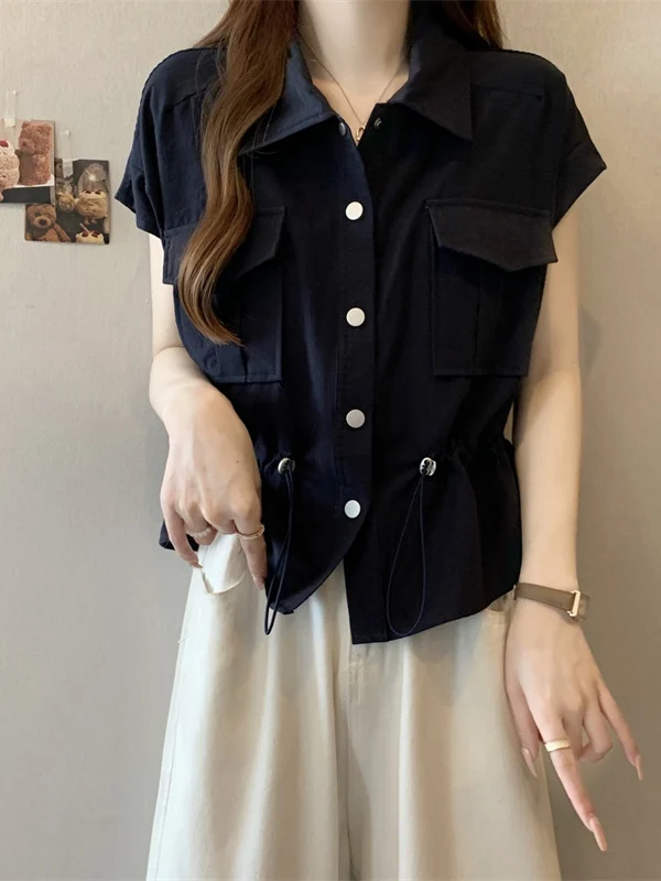 

Женская летняя модная майка больших размеров с коротким рукавом, завязками на талии и дизайном с высокими плечами