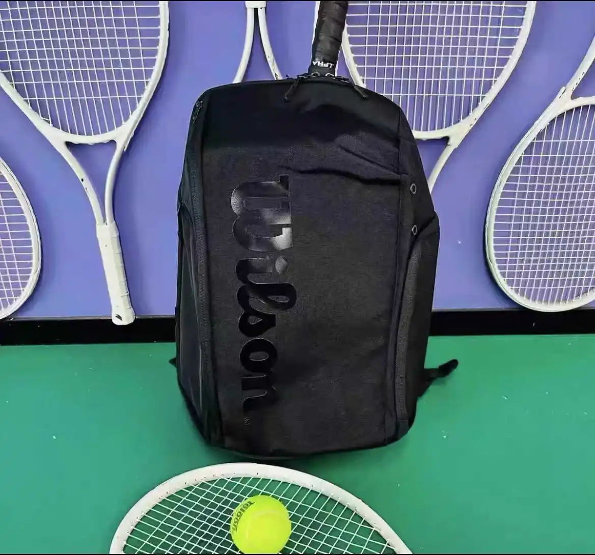 Wilson Roger Federer Bolsa de tenis Mochila de tenis profesional negra para 2 raquetas con compartimentos de aislamiento