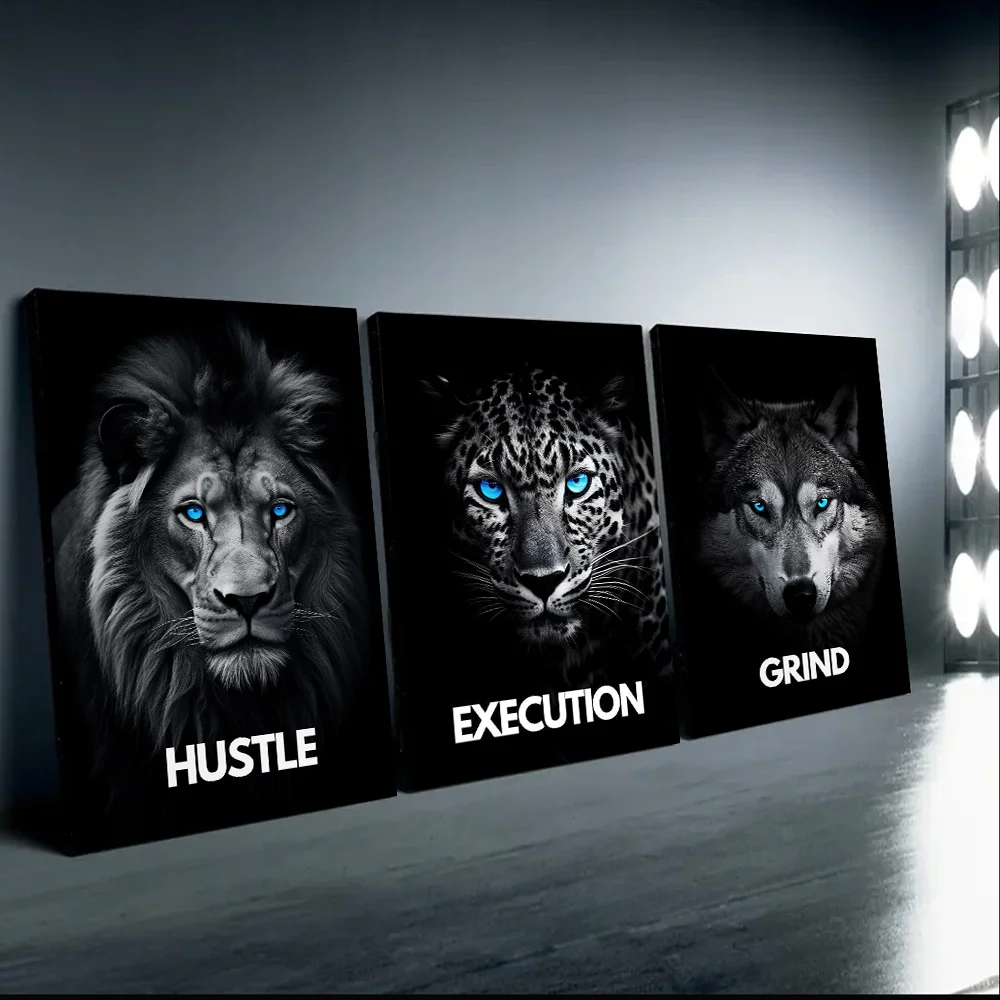 Animal Motivational Wall Art Lion Wolf Leopard Canvas Painting Home Office Prints Posters Entrepreneur Quotes Mindset Grind