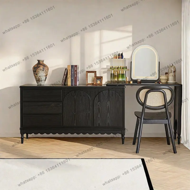 French retro solid wood retractable dresser American small apartment integrated corner makeup table