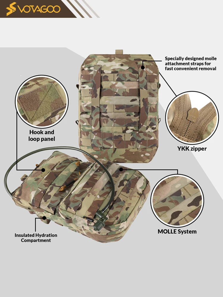 

Tactical Camouflage Water Bag Pa Molle Tactical Vest Baboard Equipment Storage Bag Outdoor Cam Travel Supplies