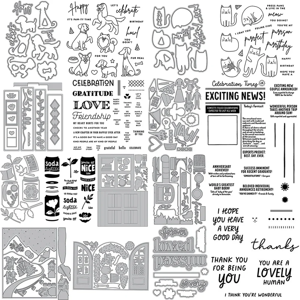 

Live in the Meow Stamp Puppy Paw-ty Bundles Clear Stamp And Metal Cutting Dies For DIY Craft Making Card Scrapbooking Decoration