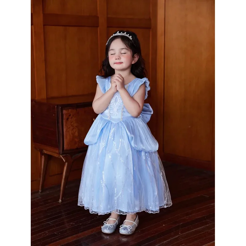 Cinderella Dress for Girls Big Bow Kids Halloween Birthday Christmas Party Princess Cosplay Costume Children Ball Gown Clothes