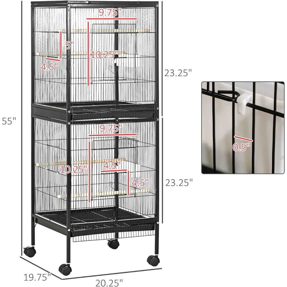 Large Bird Cage with Width for Wingspan, Bird Aviary Indoor with Multi-Door Design, Fit for a Canary, Finch,