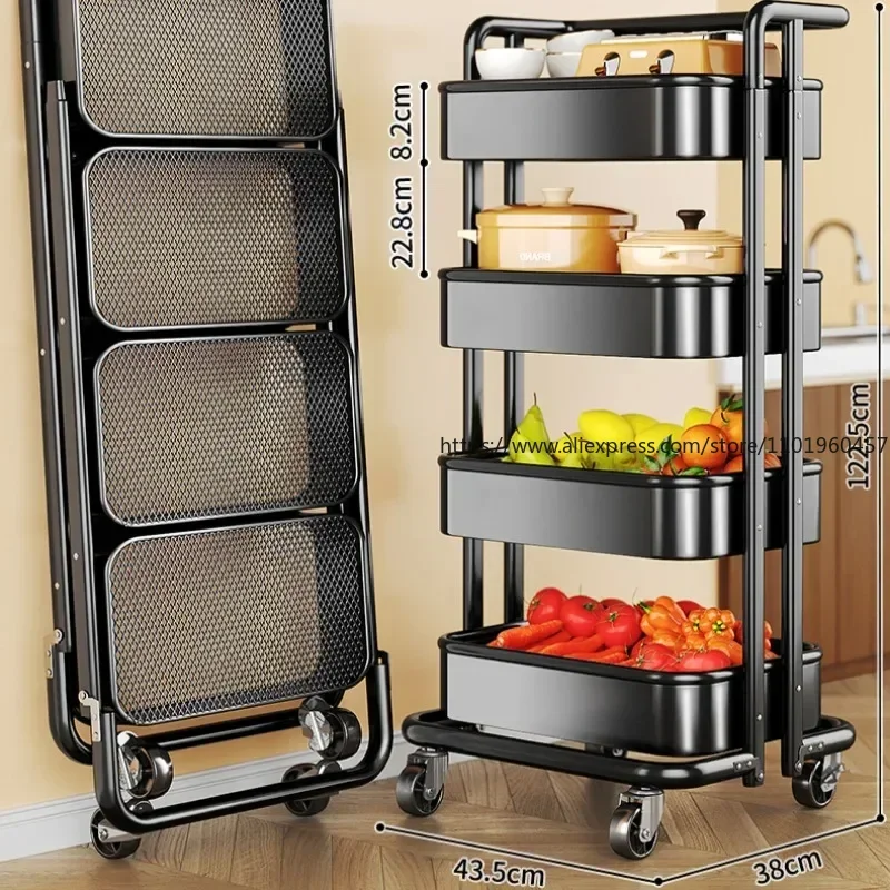 Kitchen Rack Floor-standing Multi-layer Trolley Fruit and Vege Storage Installation-free Multi-functional Storage Rack