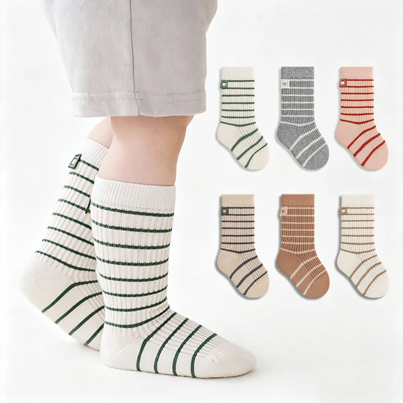 3/6 Pairs Mid Tube Newborn Socks Striped Baby Socks Elastic Comfort Children Socks Breathable Kids Socks For Boys Girls